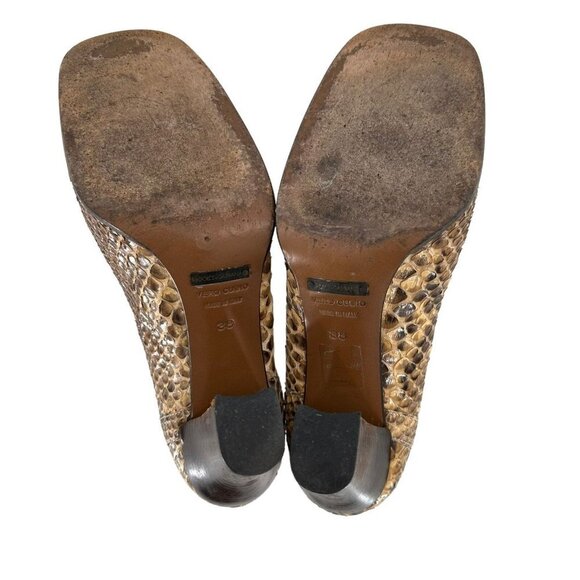 Dolce and Gabbana Brown Python Snakeskin Square Toe Kiltie Pumps Size 38 Heels - Picture 10 of 11